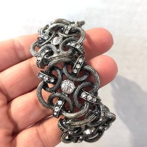 Vintage silver bracelet 90s textured sparkly statement bold dressy little black